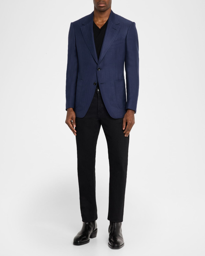 TOM FORD Men's Shelton Wool, Silk and Linen Herringbone Single-Breasted Sport Coat outlook