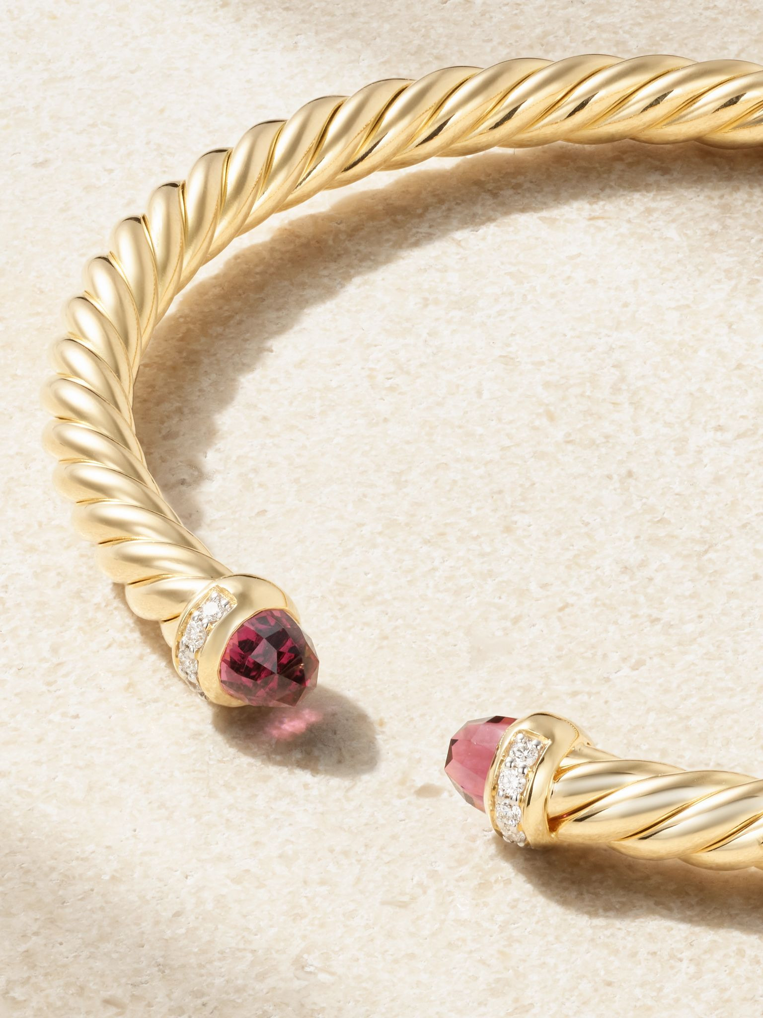 Modern Cable 18-karat gold, garnet and diamond cuff Gold - 3