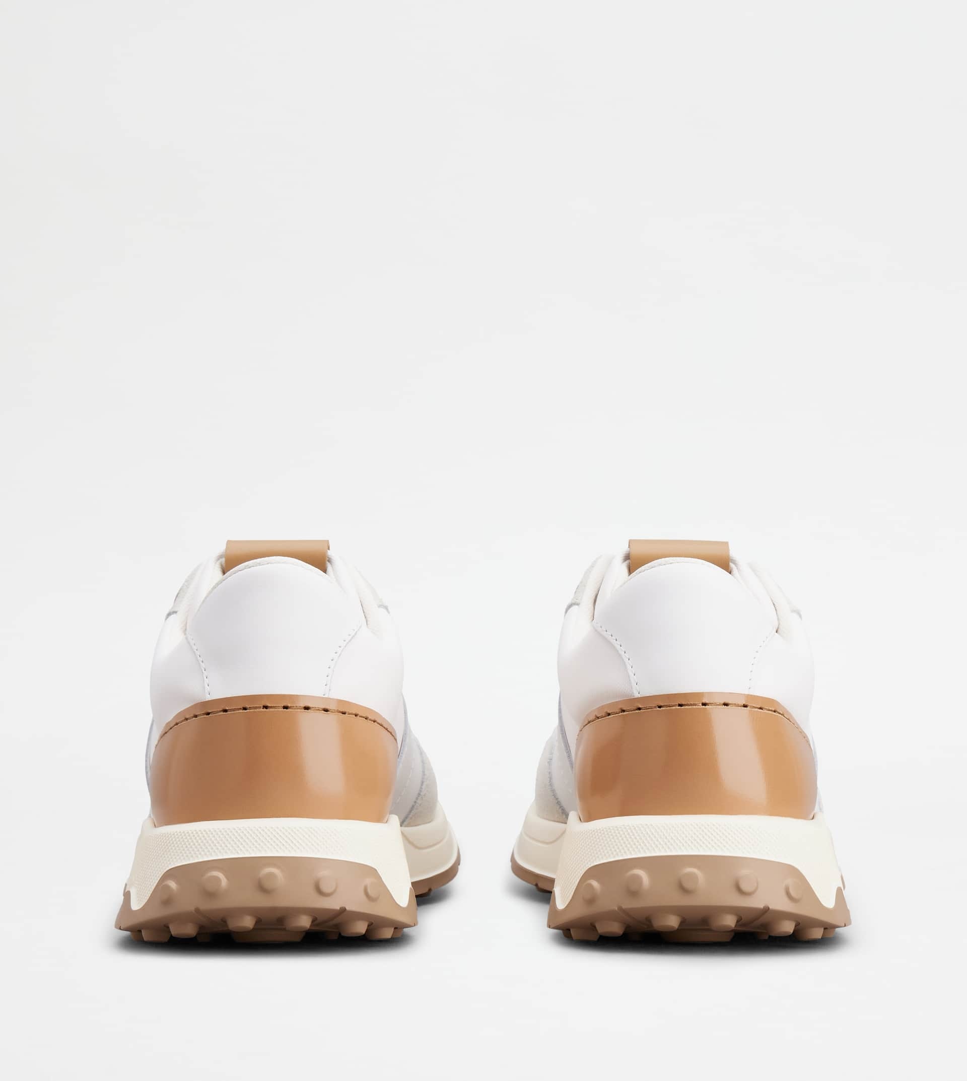 SNEAKERS IN LEATHER AND TECHNICAL FABRIC - WHITE, BROWN - 3