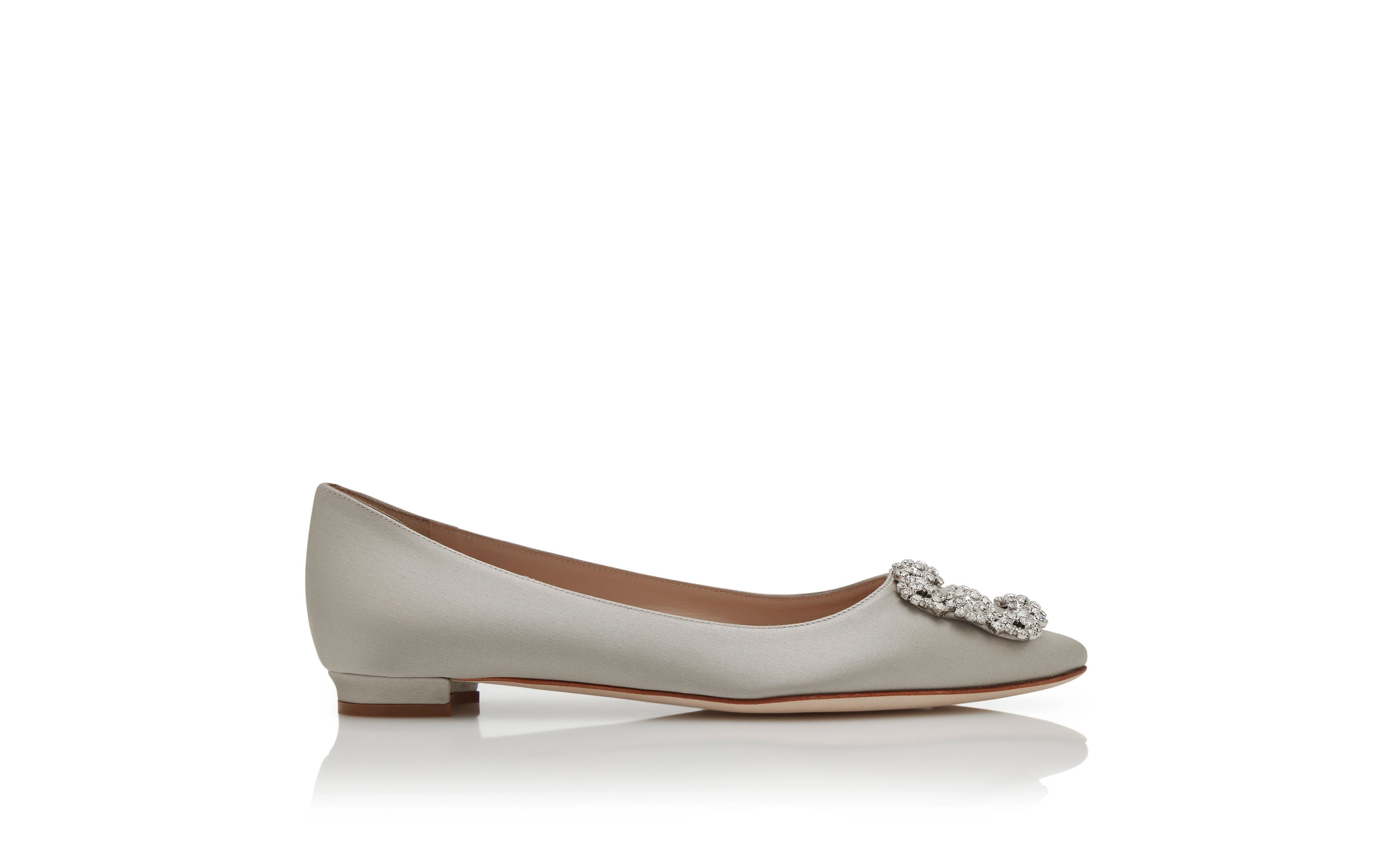 Grey Satin Jewel Buckle Flat Pumps - 1