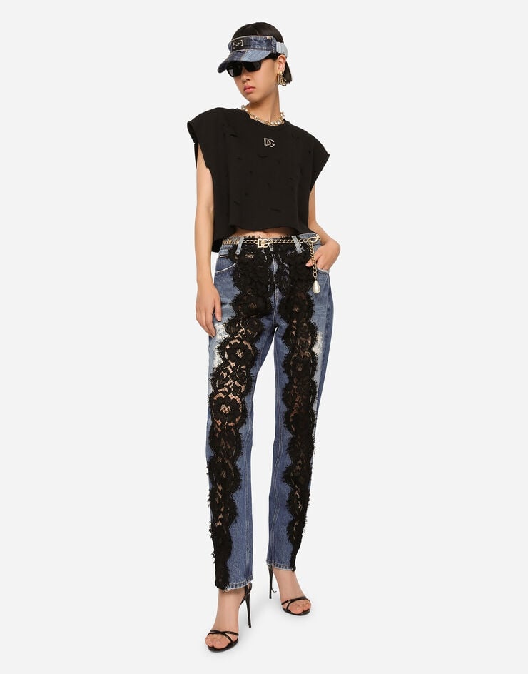 Denim and lace boyfriend jeans - 2