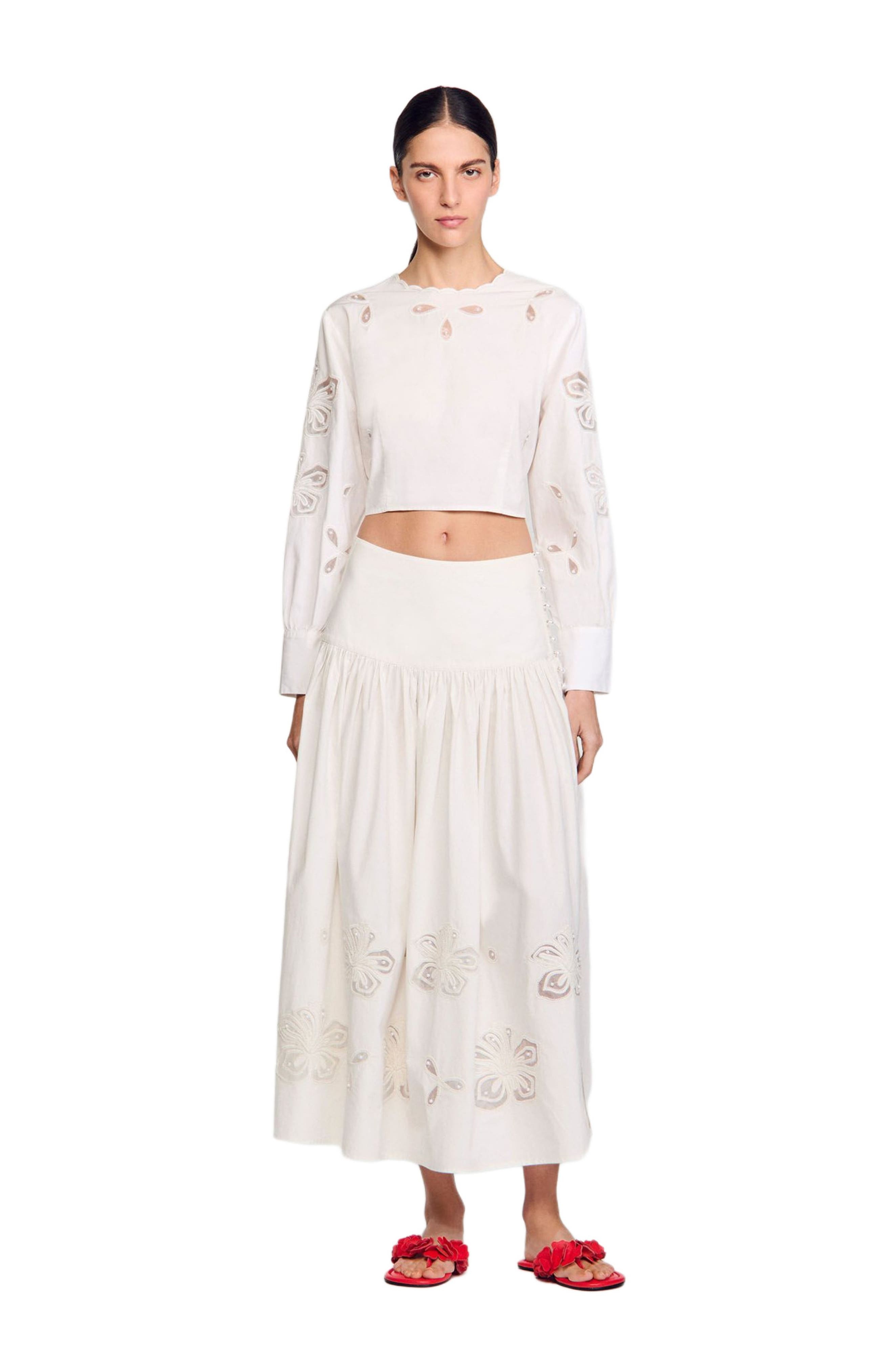 SANDRO Poplin crop top in Ecru at Nordstrom - 6