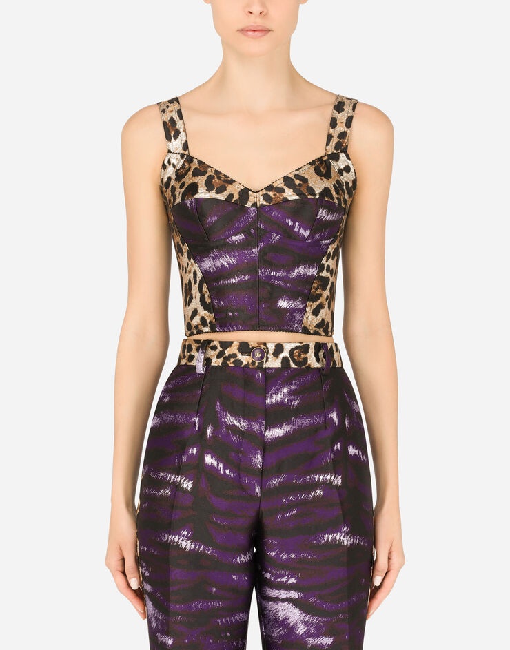 Lamé jacquard corset with tiger design - 1