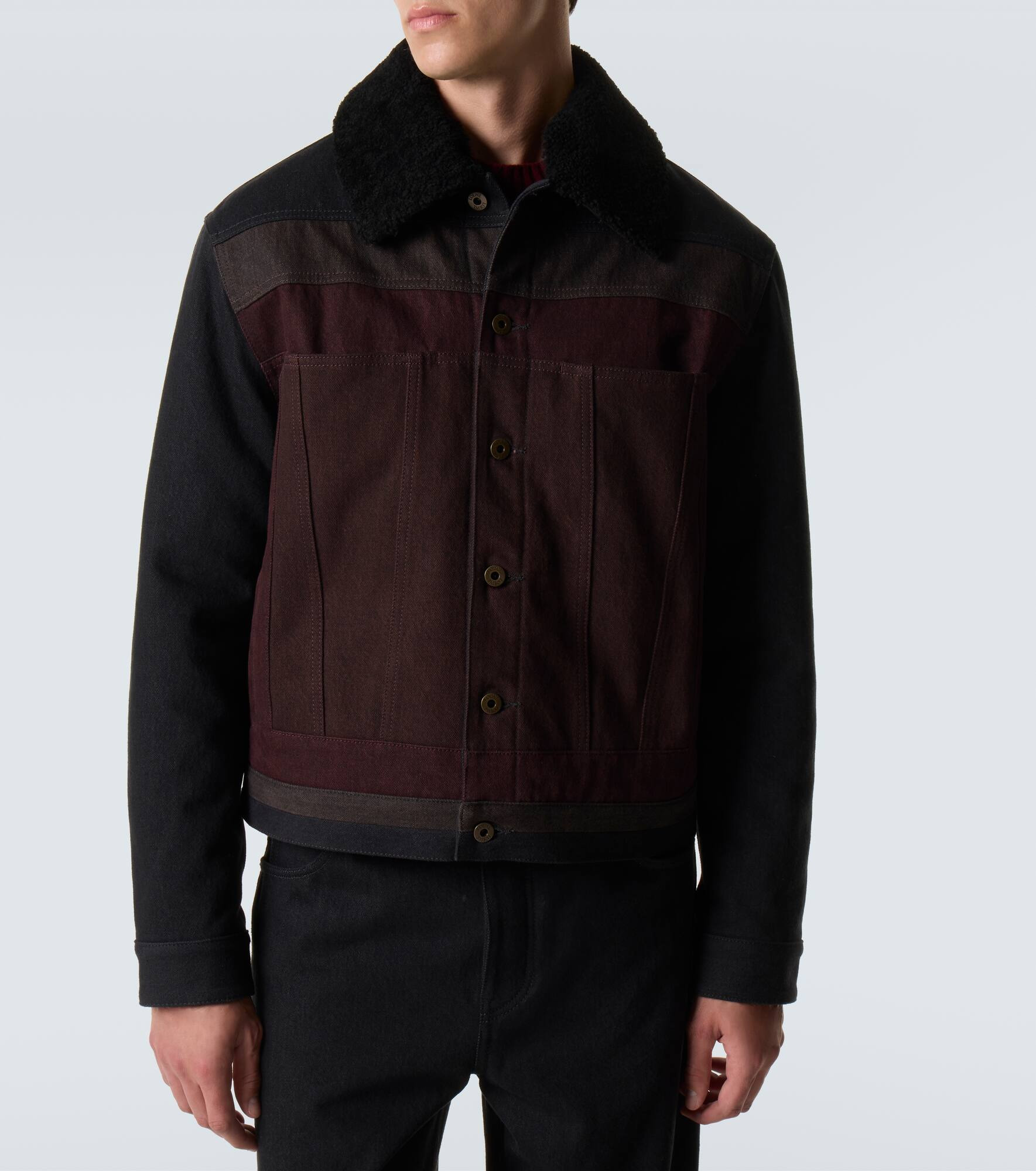 Shearling-trimmed denim blouson jacket - 3