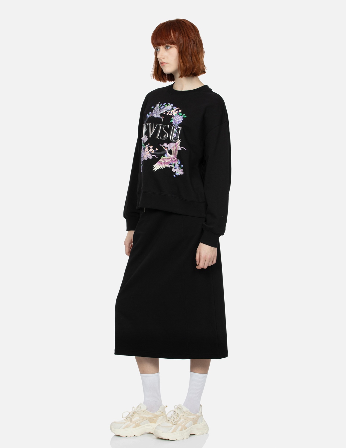 CRANES AND FLORAL EMBROIDERY WITH LOGO PRINT OVERSIZED SWEATSHIRT - 3
