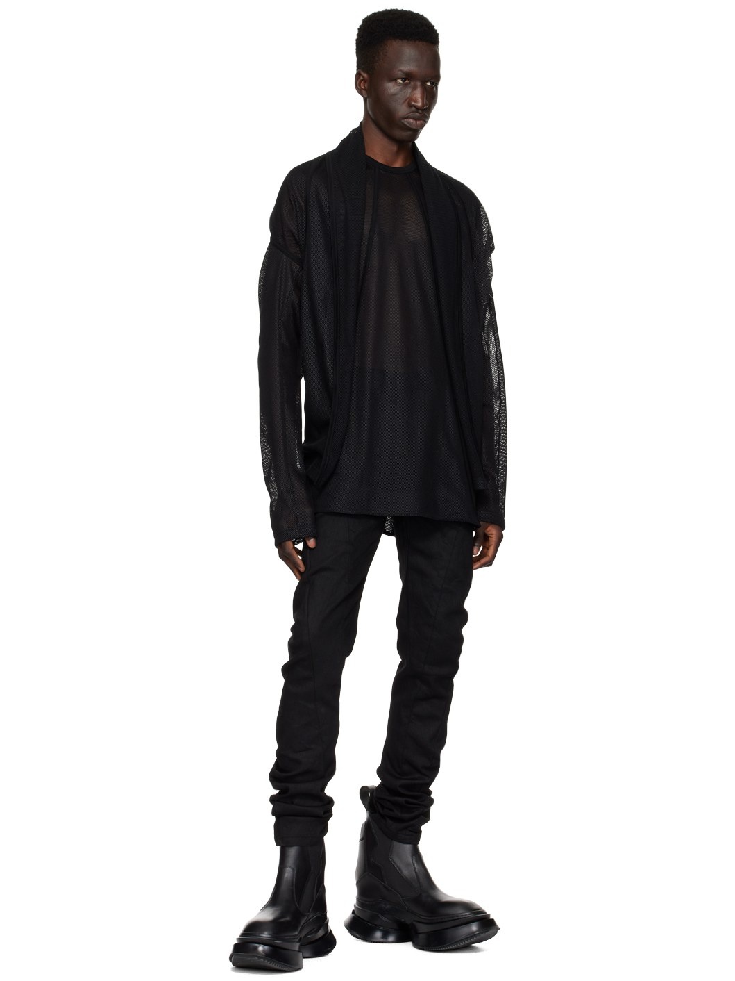 Black Drape Neck Cardigan - 4