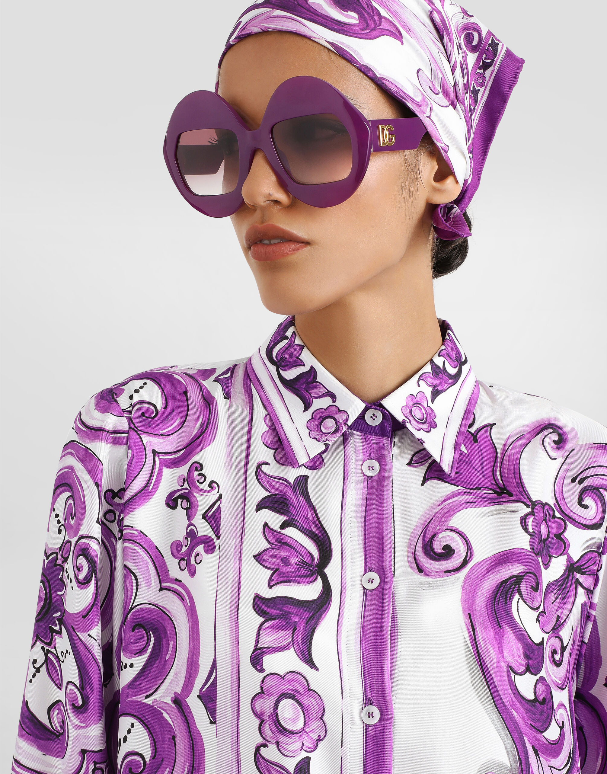 Majolica-print long twill shirt dress - 4