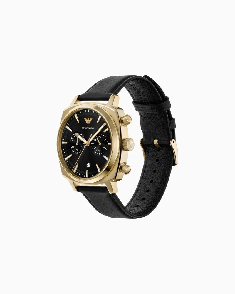 EMPORIO ARMANI CHRONOGRAPH BLACK LEATHER WATCH outlook
