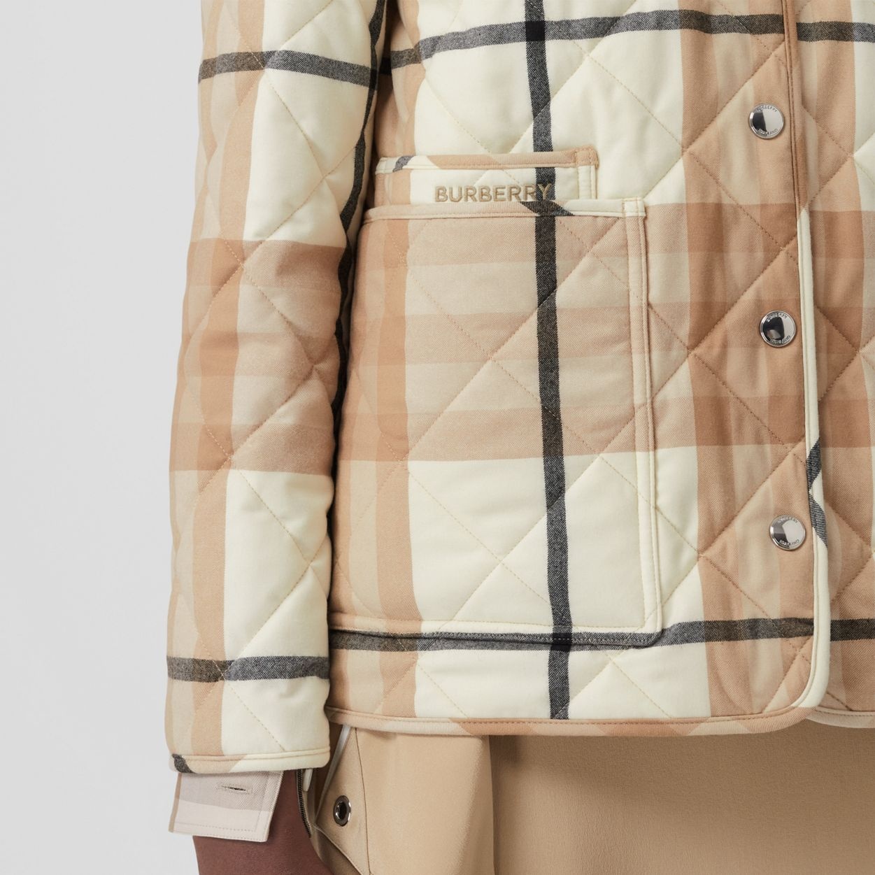 Corduroy Collar Diamond Quilted Wool Barn Jacket - 6
