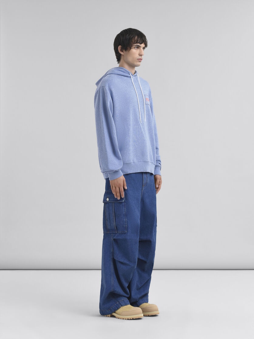 LIGHT BLUE MELANGE COTTON HOODIE WITH MARNI PATCH - 5