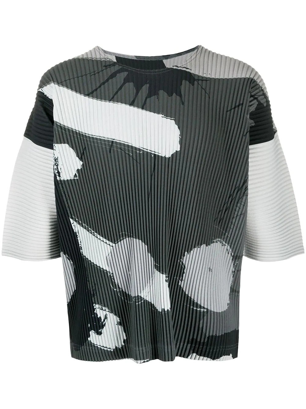 abstract print pleated T-shirt - 1