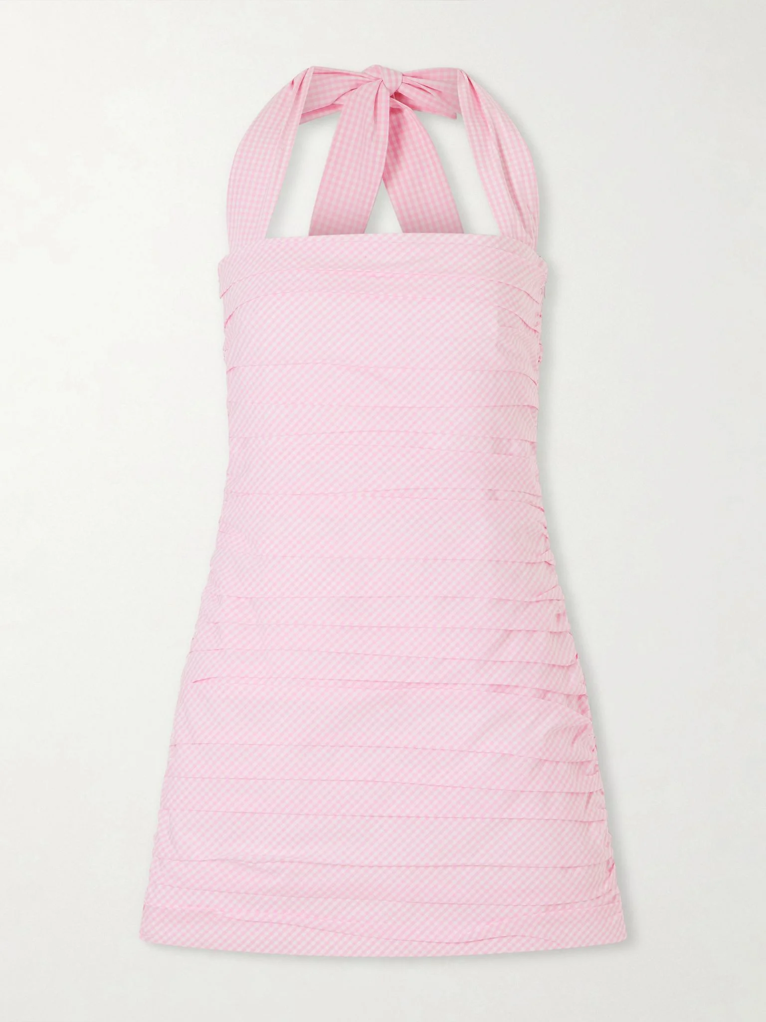 Tippy ruched checked cotton halterneck mini dress Pink - 1