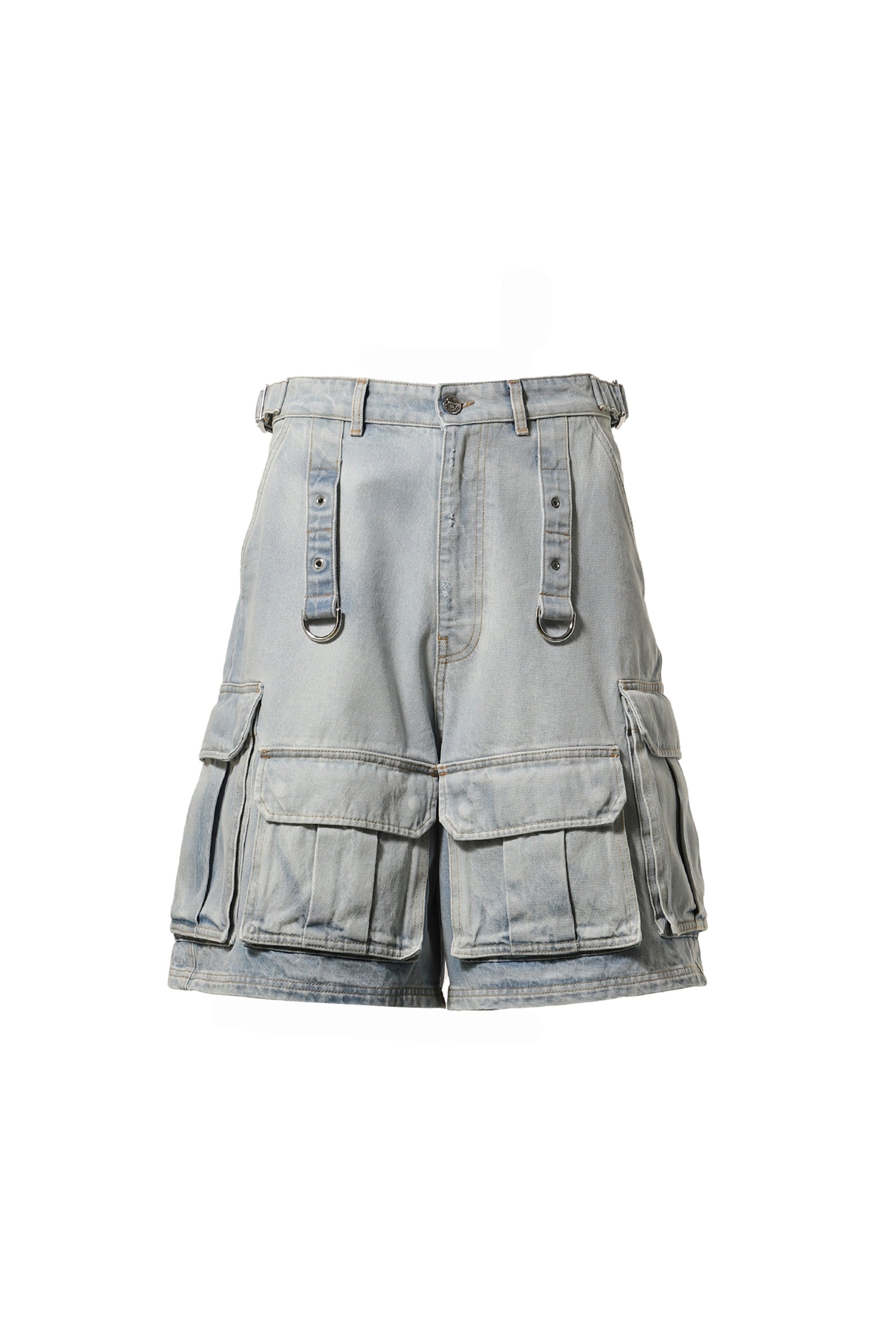 MULTIPOCKET CARGO DENIM SHORTS / BLU - 1