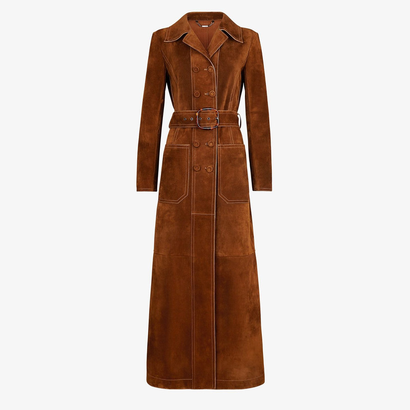 Brown suede trench coat 1