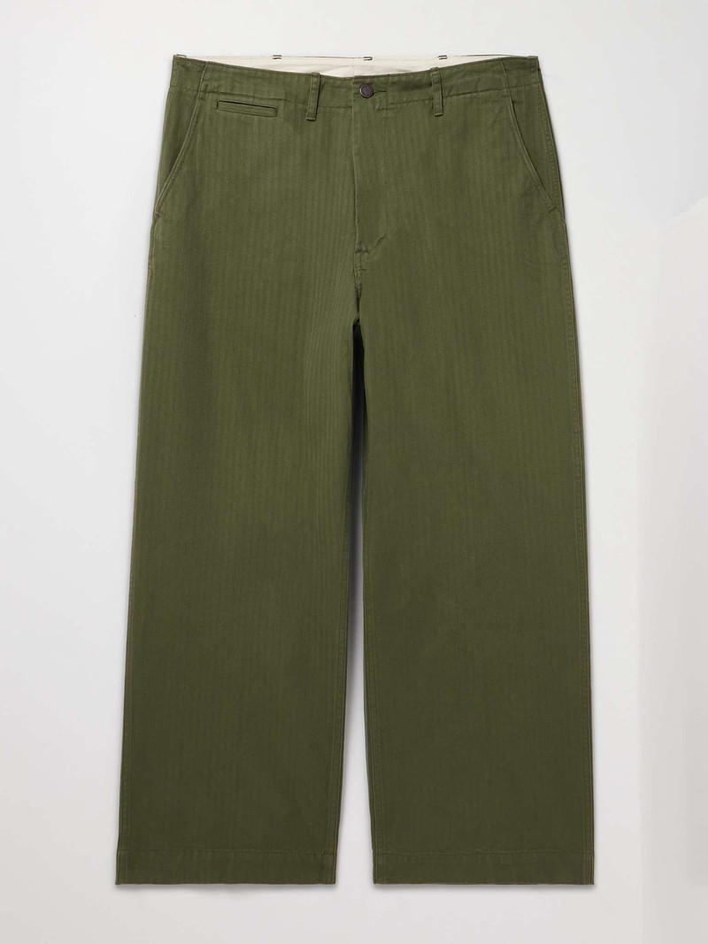 Wide-Leg Herringbone Cotton Trousers 1