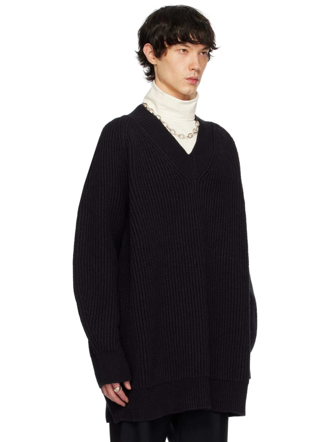 Black V-Neck Sweater - 2