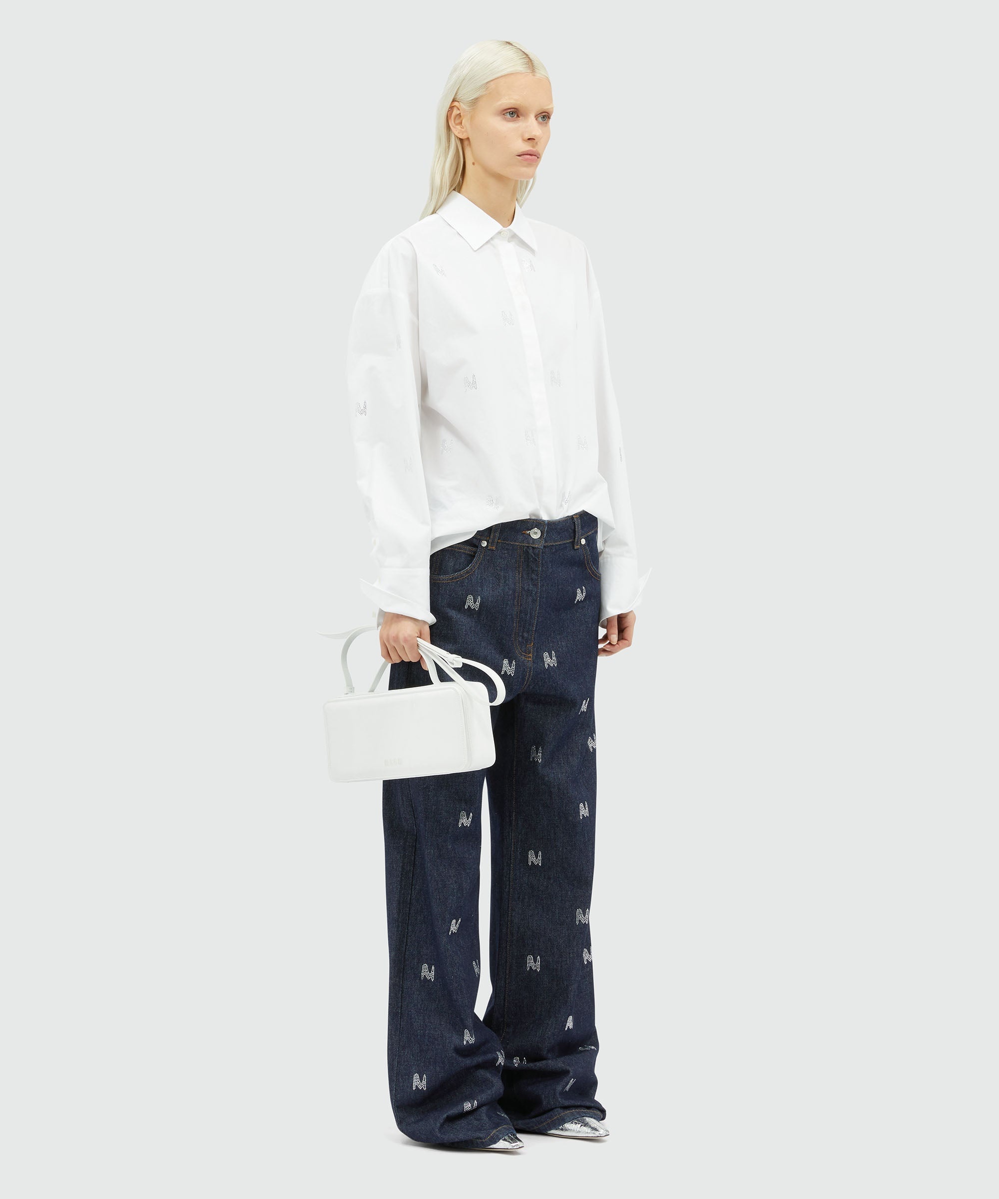 Wide-leg denim pants with  "TheMwave" motif - 4