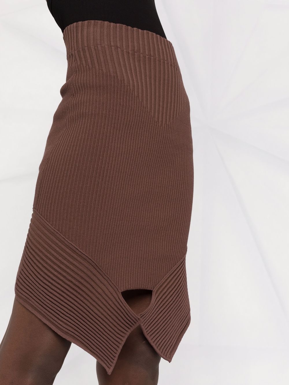 rib-knit asymmetric skirt - 5