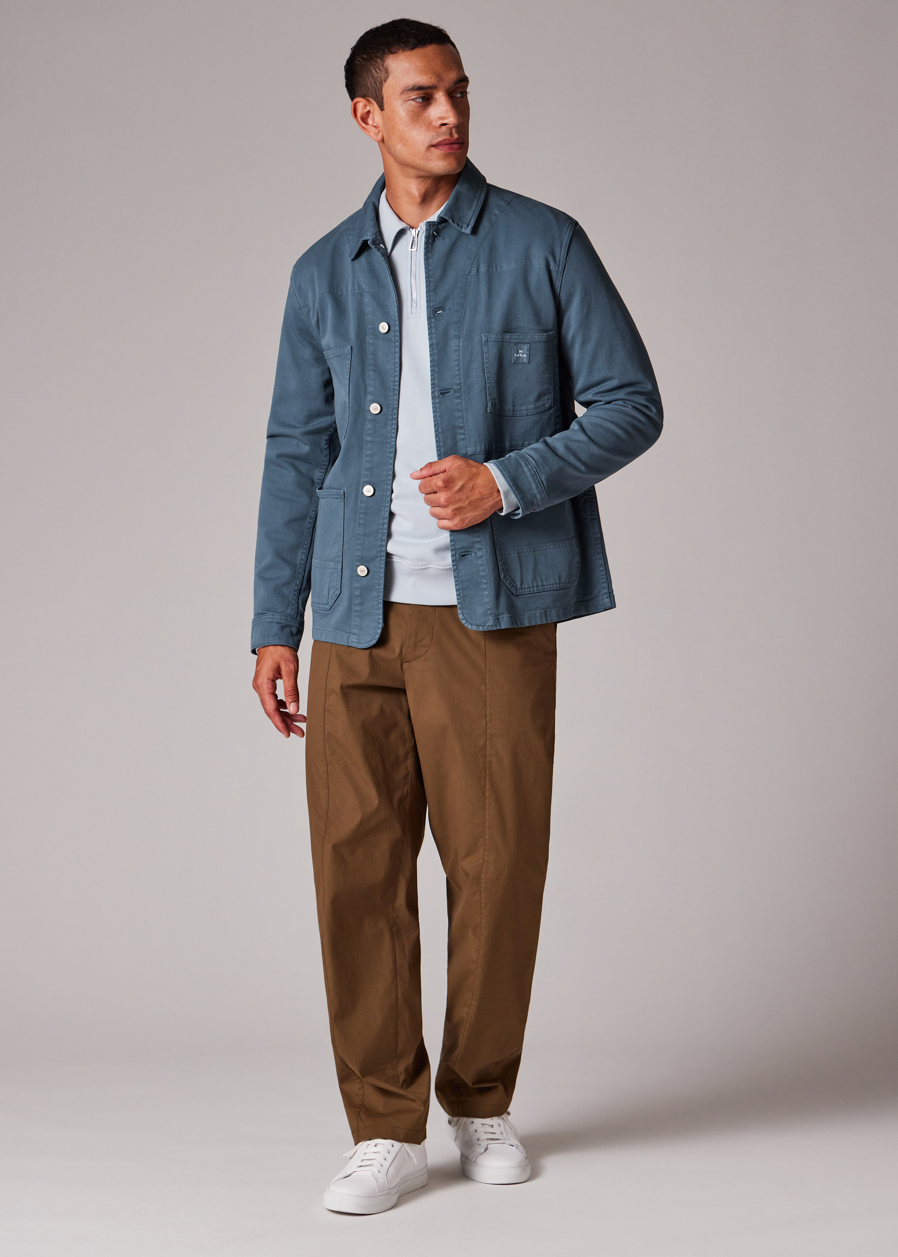 Mid Blue Stretch Cotton-Twill Chore Jacket - 7