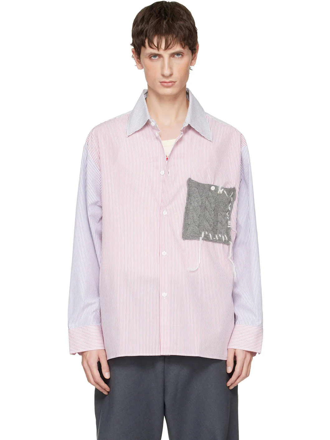 Multicolor Oversized Long Sleeve Knitted Patch Shirt - 1