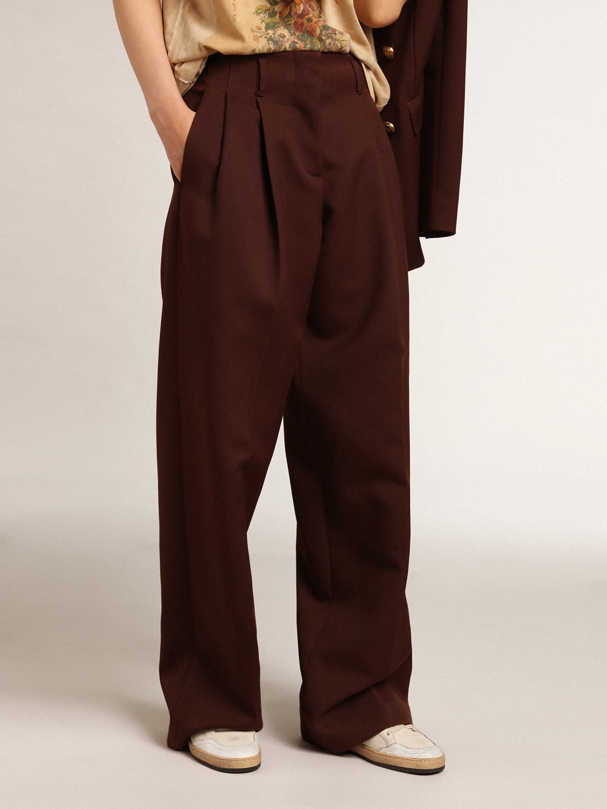 Women's pants in coffee-colored wool gabardine - 2