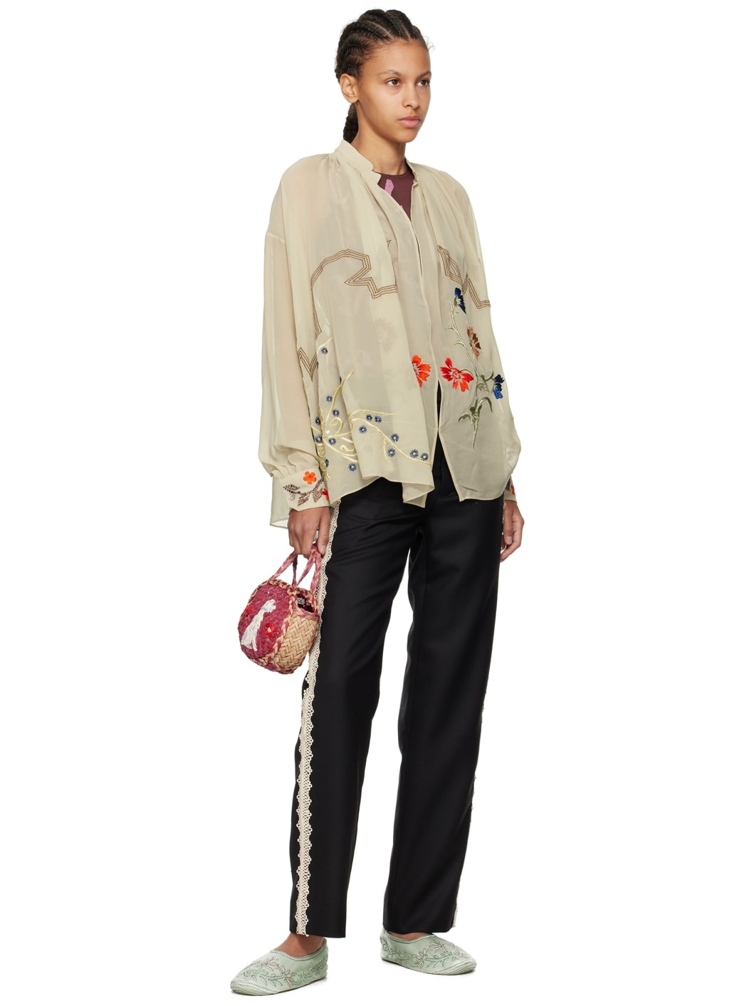 Taupe Flower Study Blouse - 4