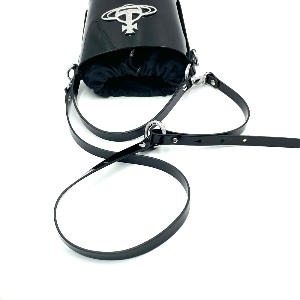 Vivienne - Vivienne Westwood Black Patent Daisy Drawstring Bucket Bag Small - 7