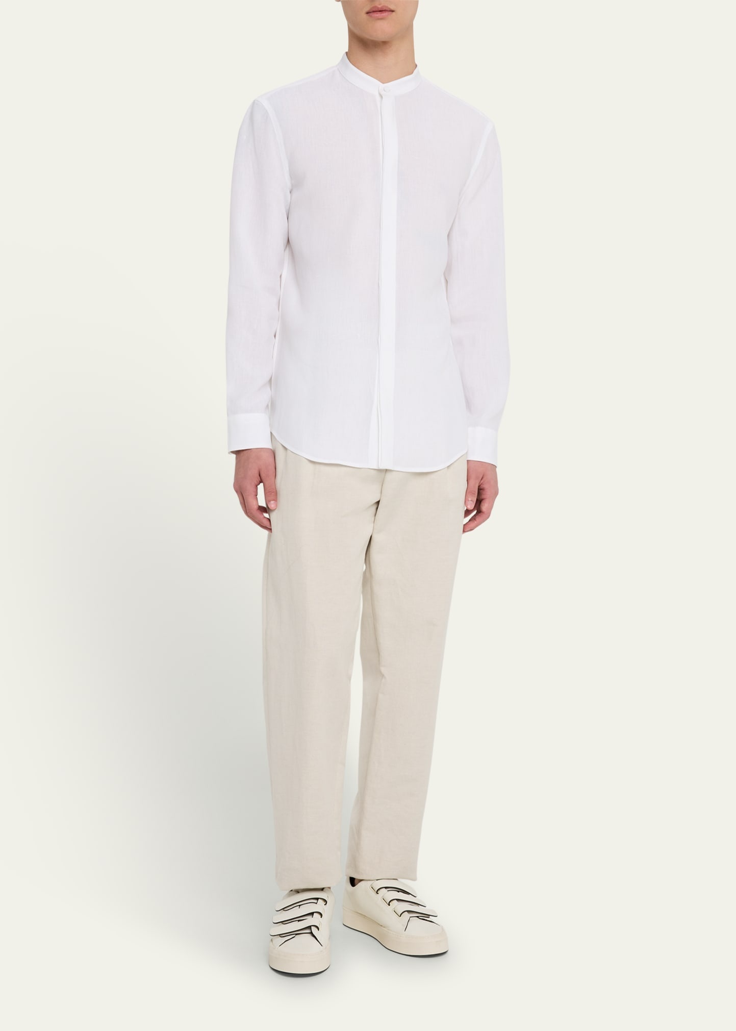 Men's Ollie Linen Mandarin-Collar Shirt - 2