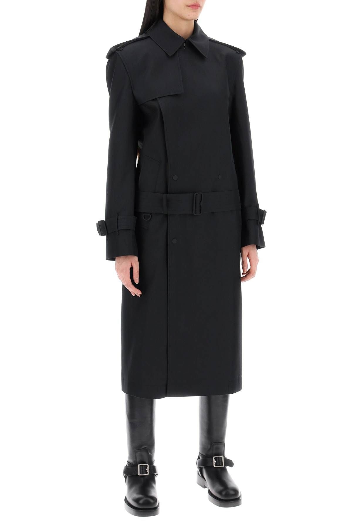 DOUBLE-BREASTED SILK TWILL TRENCH COAT - 3