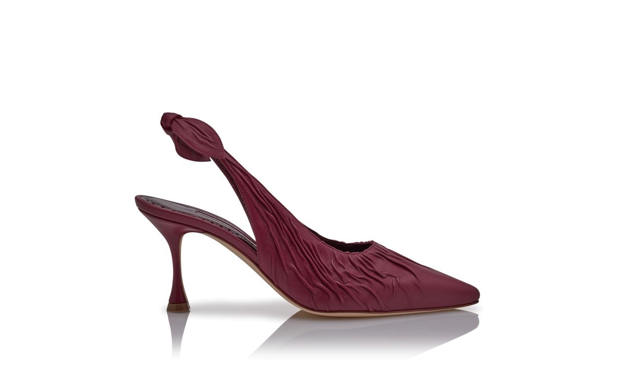 Dark Red Nappa Leather Slingback Pumps - 1