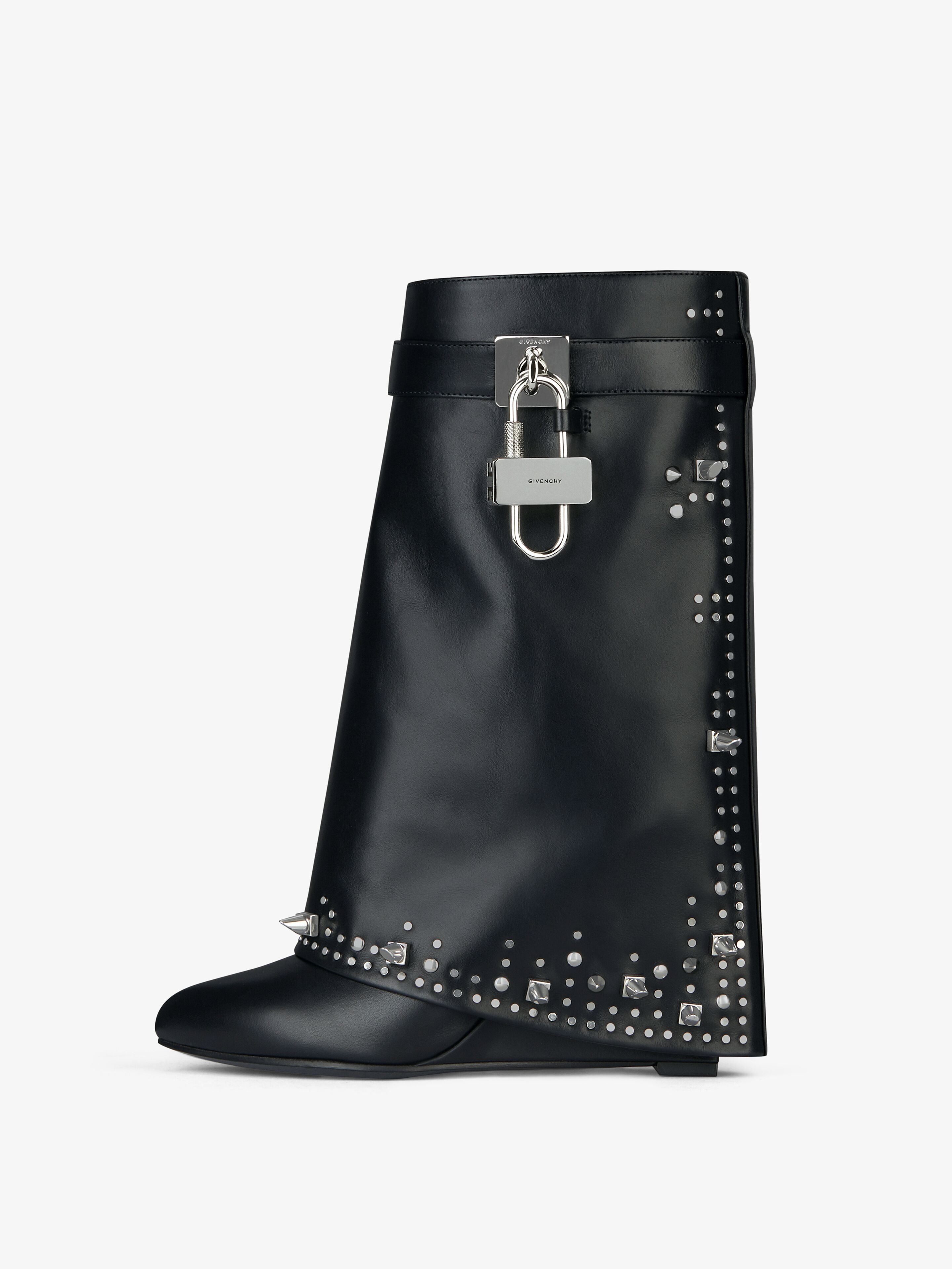 SHARK LOCK ANKLE BOOTS IN BOX LEATHER WITH STUDS - 4