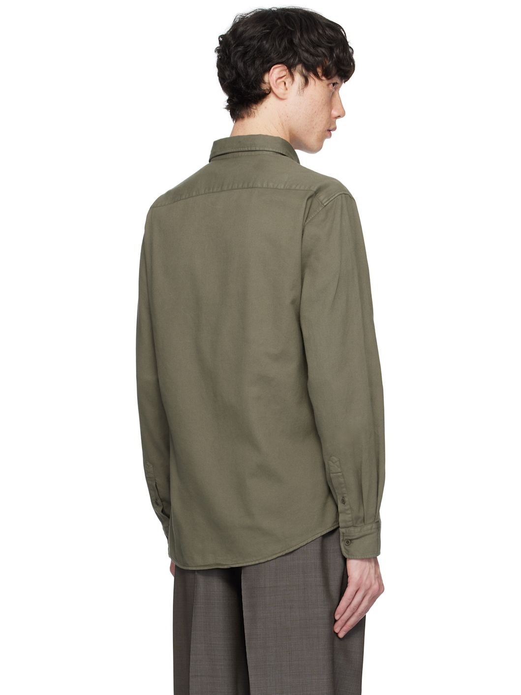 Khaki Button Down Flannel Shirt - 3