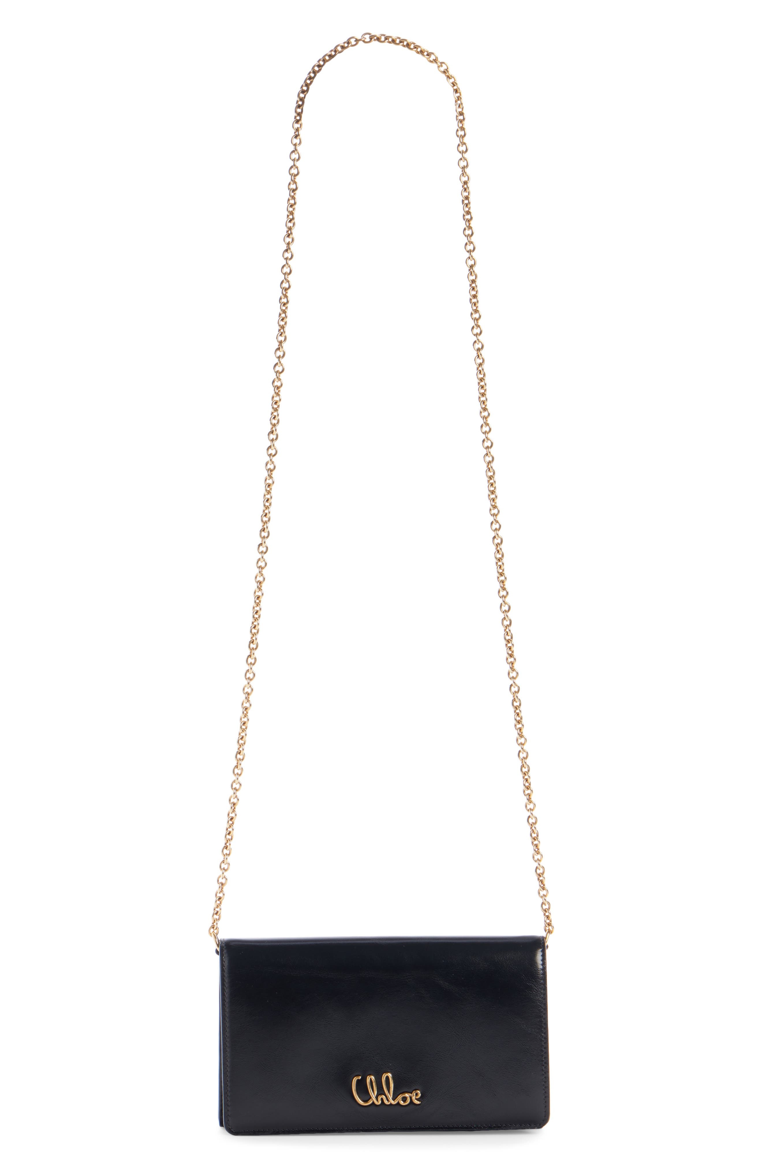 Chloé Iconic Script Leather Wallet On a Chain in 001 Black at Nordstrom - 2