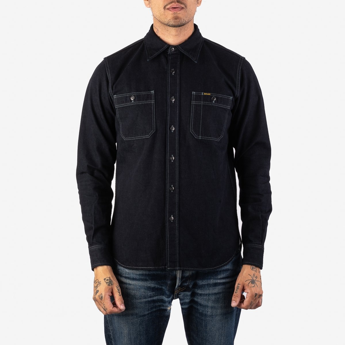 IHSH-323-OD 10oz Selvedge Denim Work Shirt - Indigo Overdyed Black - 2