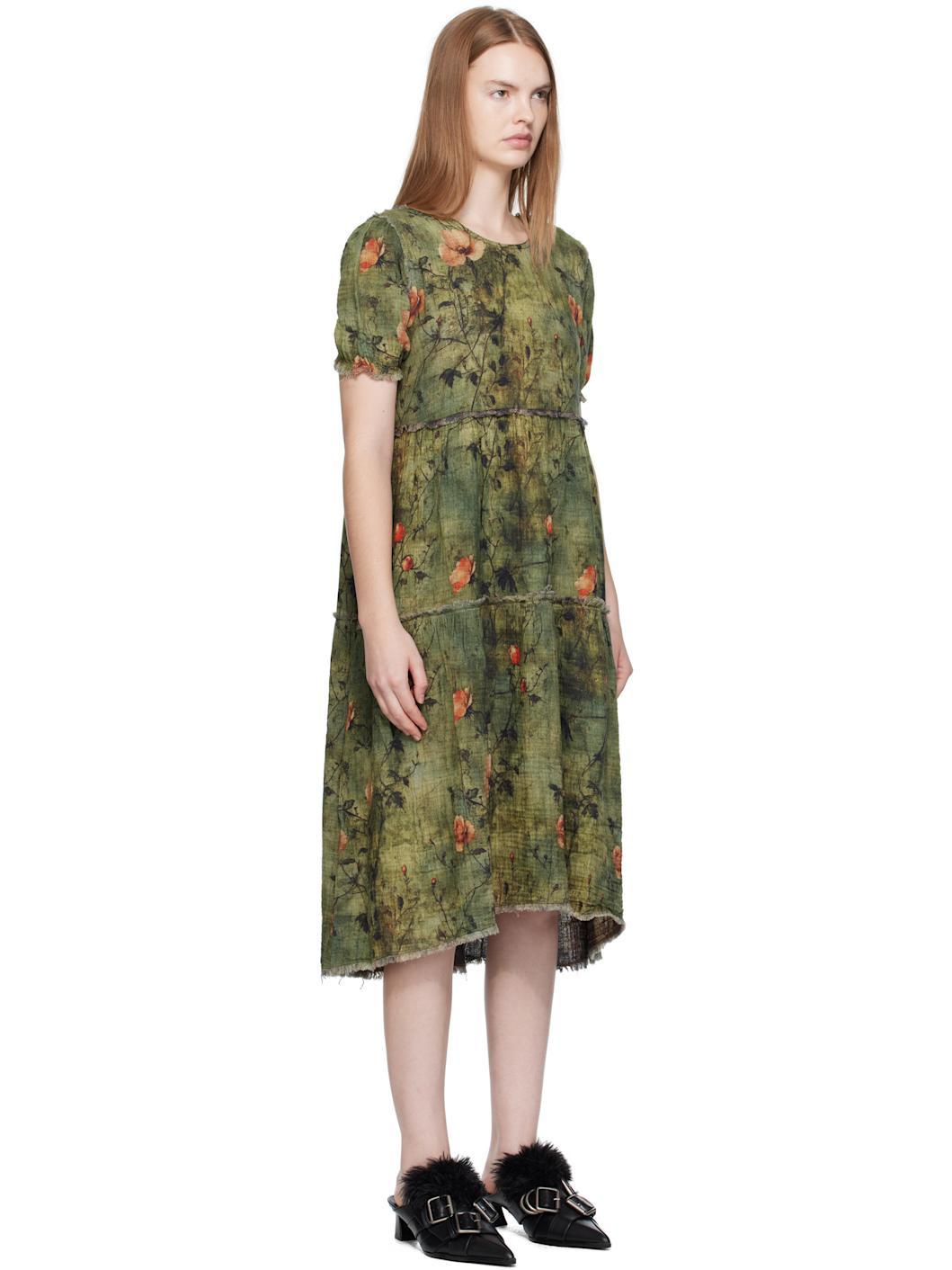 Green Shredded Relaxed Reversible Midi Dress - 2