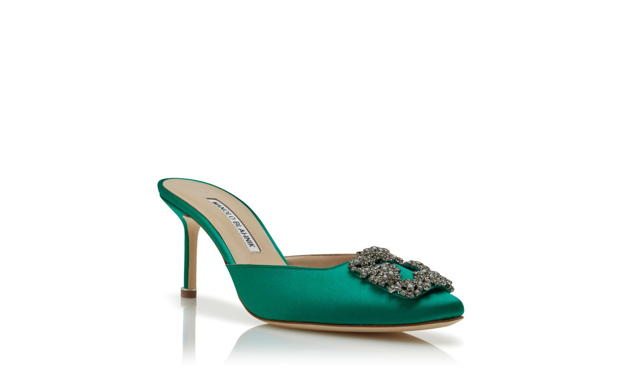 Green Satin Jewel Buckle Mules - 3
