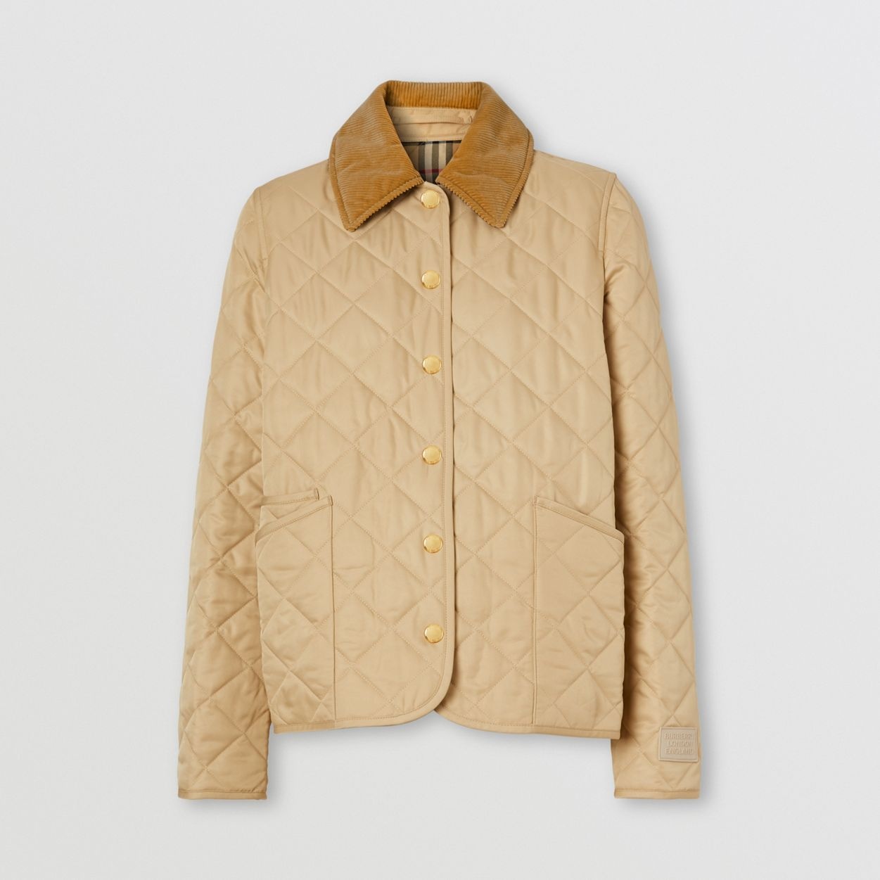 Corduroy Collar Diamond Quilted Jacket - 1