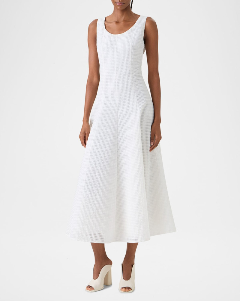 AKRIS Grid Seersucker Sleeveless Midi Dress outlook