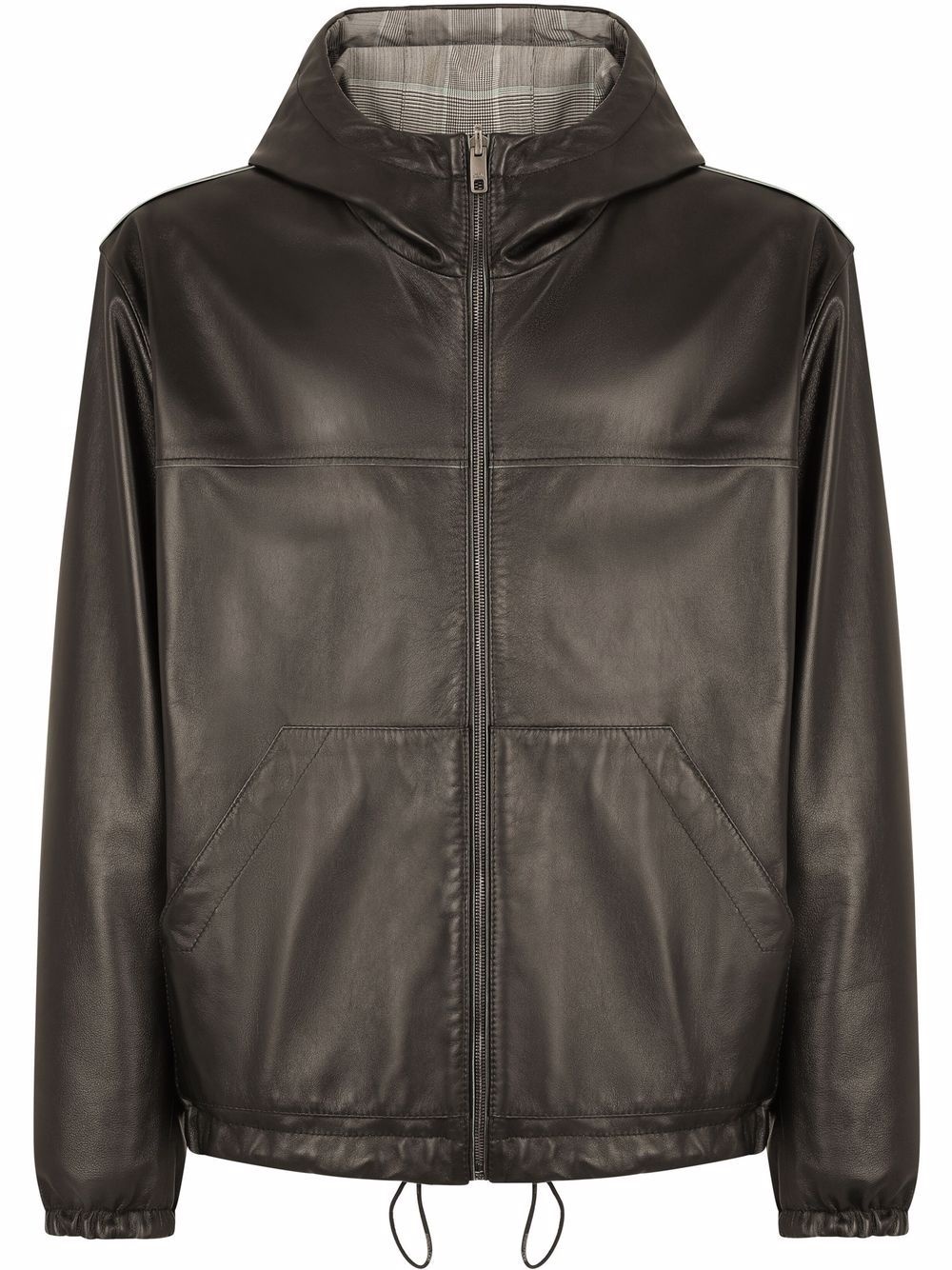 reversible leather hooded bomber jacket - 1