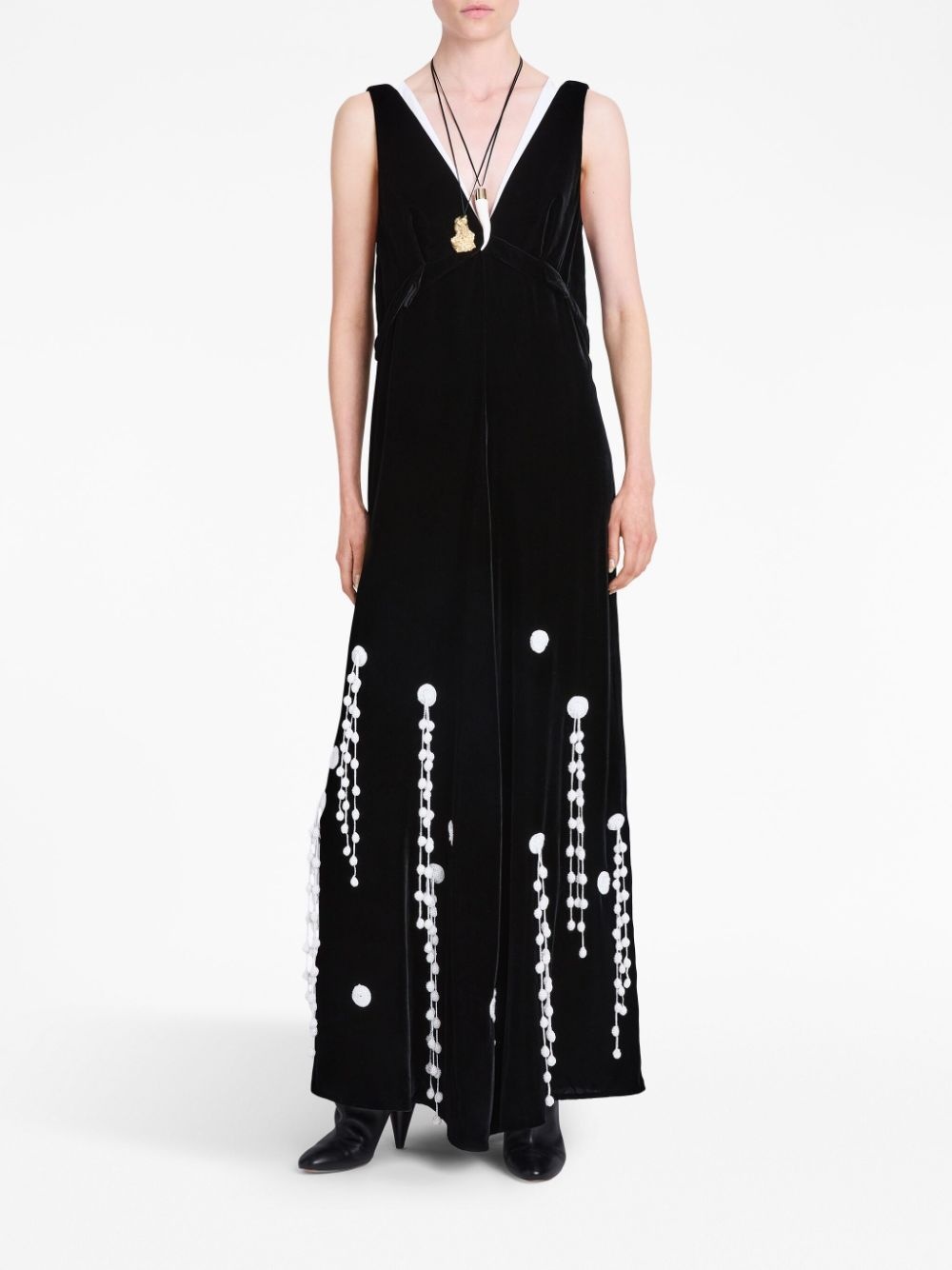 embroidered A-line velvet dress - 2