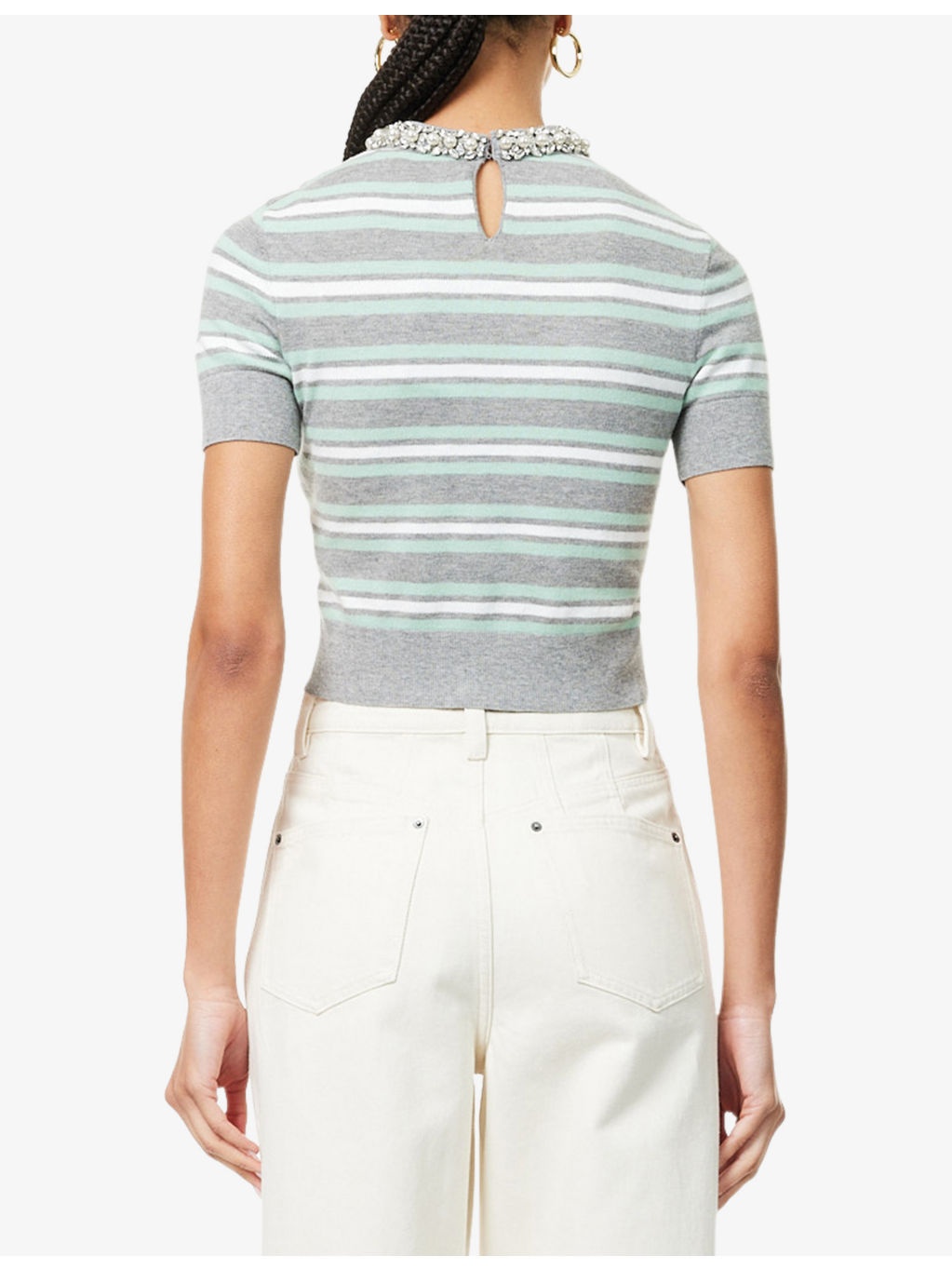 Crystal-Trim Stripe Wool-Blend Knitted Top - 4