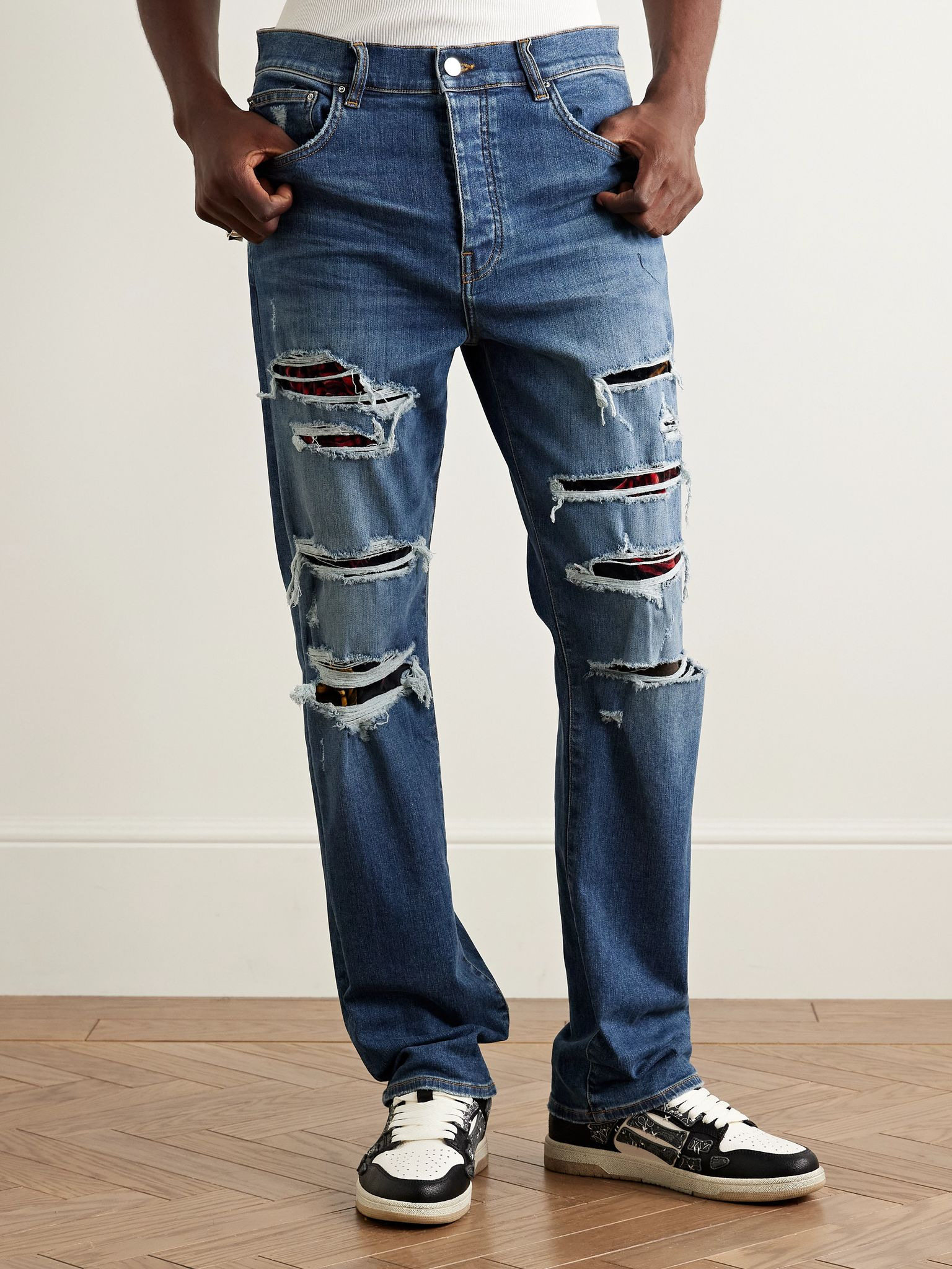 Thrasher Slim-Fit Distressed Panelled Jeans Navy - 3