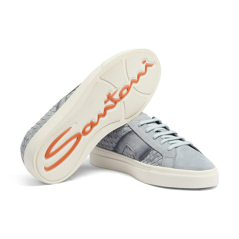 Men's light blue woven suede Double Buckle Sneaker 4