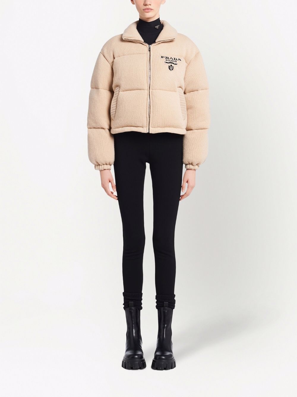 logo-detail cashmere padded jacket - 2
