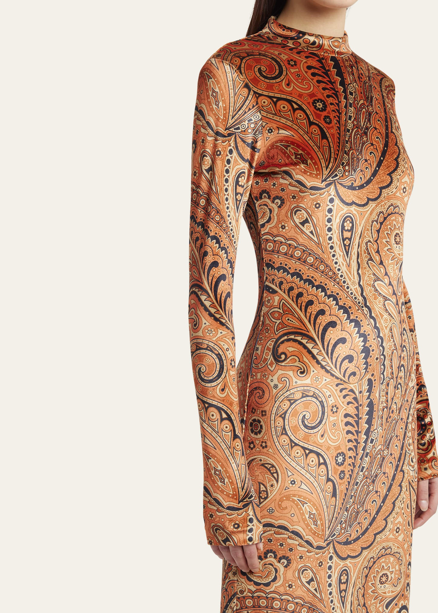 Long-Sleeve Velvet Paisley Dress - 5