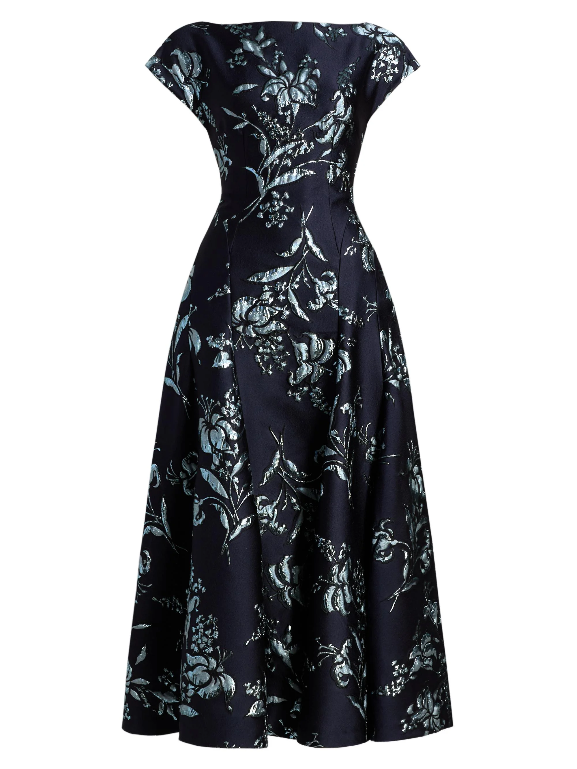 Women's Metallic Floral Jacquard Cocktail Dress - Navy - 1