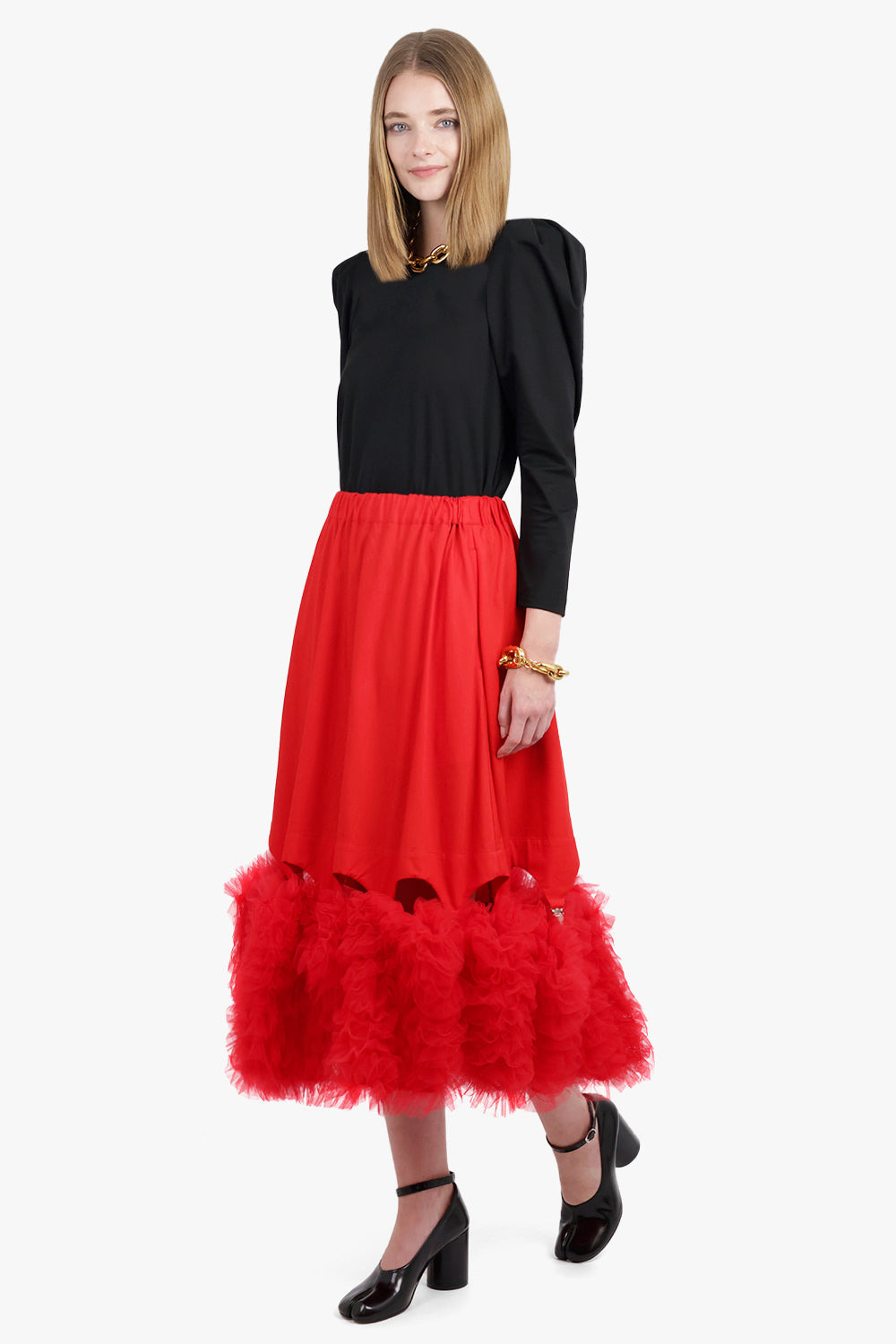 RUCHED PUFF SHOULDER L/S TOP | BLACK - 2