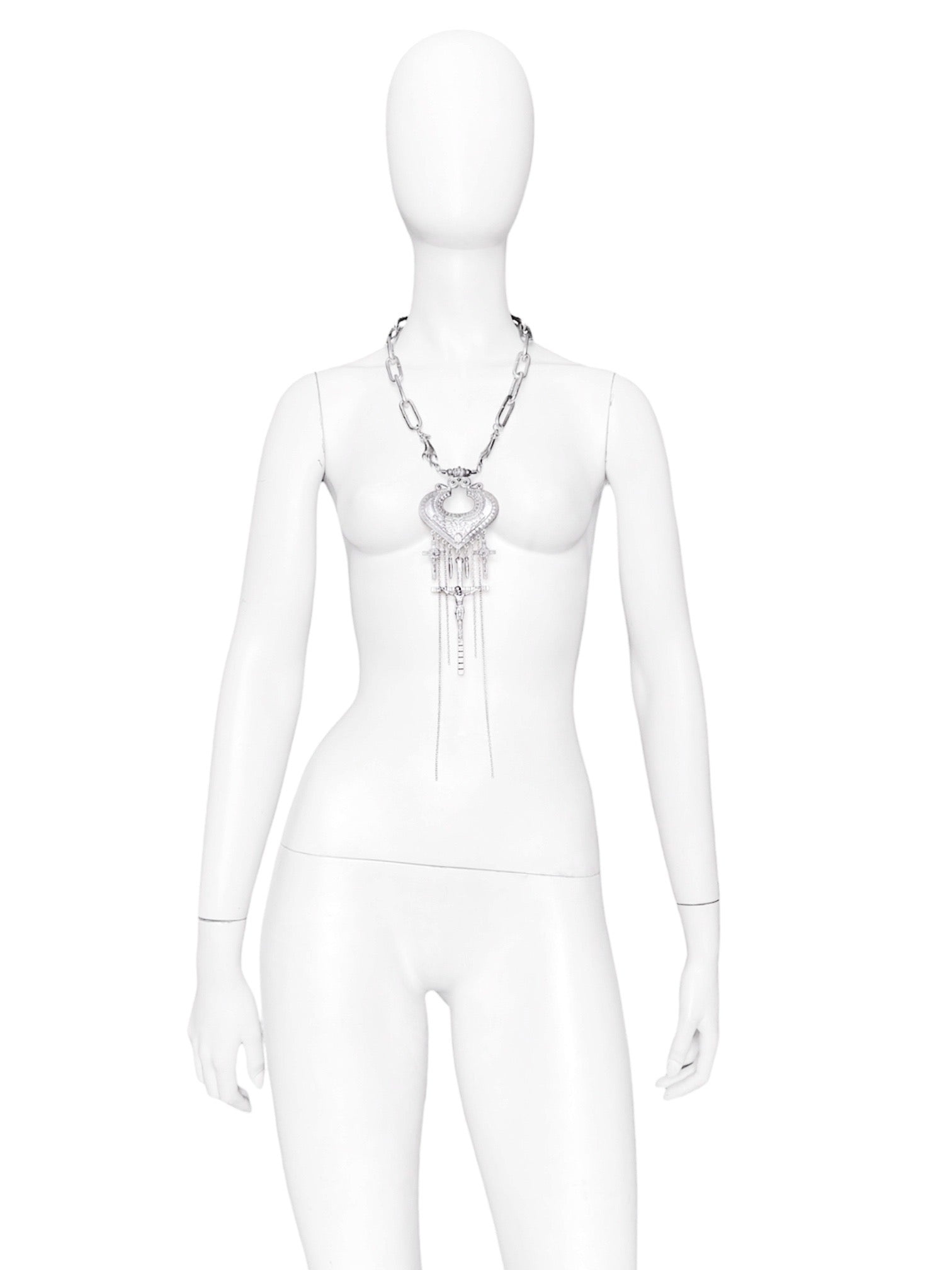 Jean Paul Gaultier 90S Sample Spade Chain Fringe Triple Crucifix Cross Chain Necklace - 2