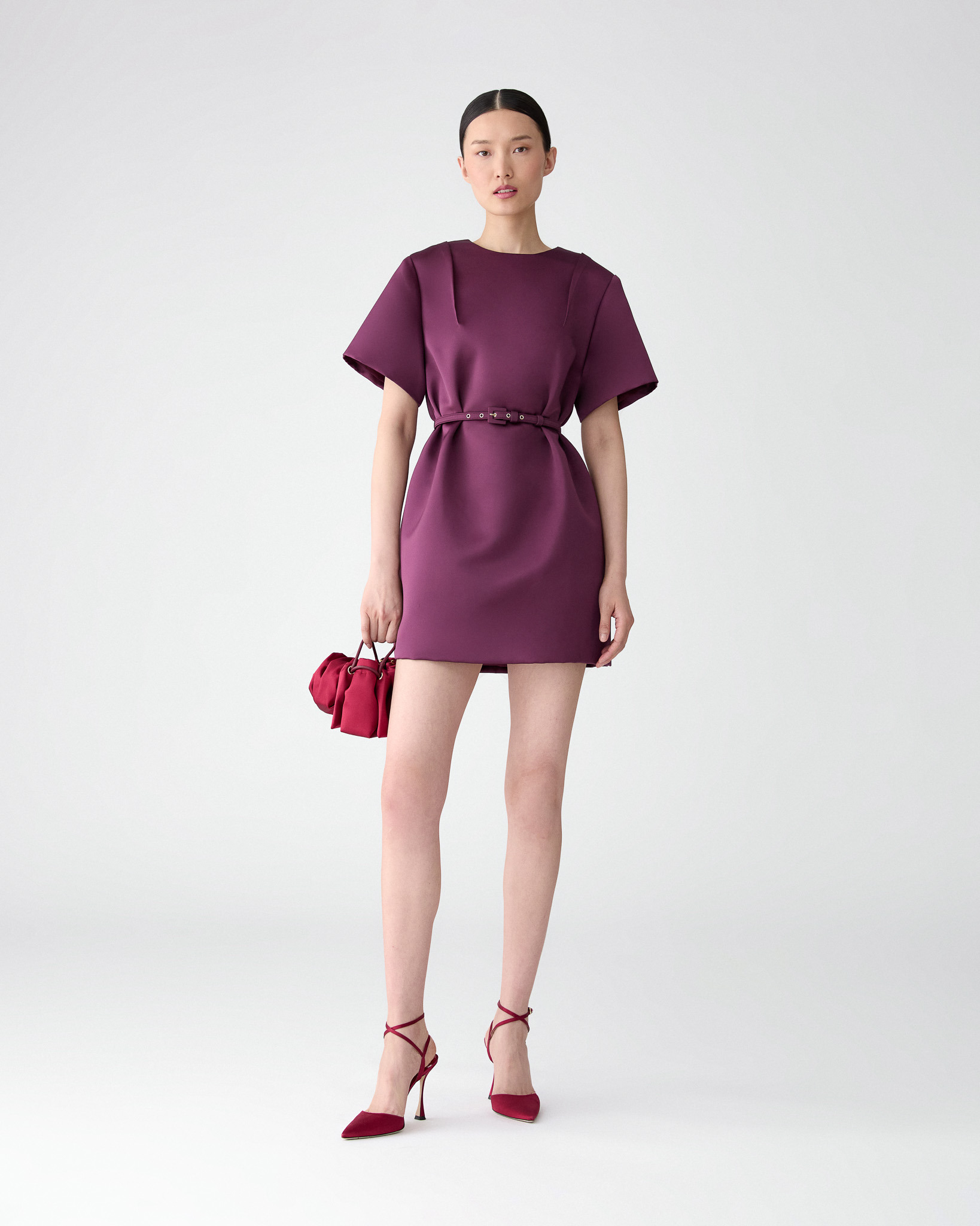 Satin Shift Dress with Belt - 2