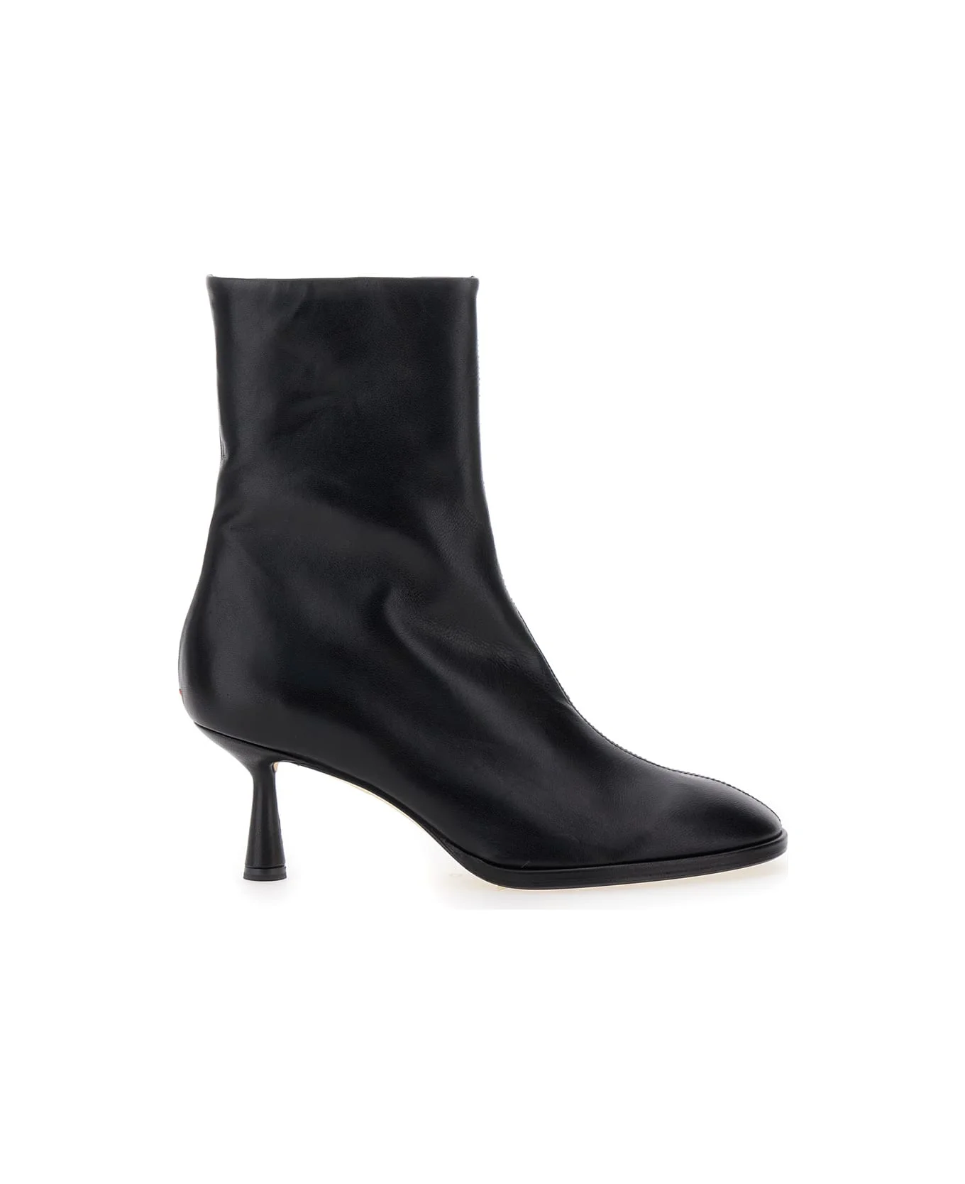 Black Ankle Boots With Rounded Toe In Leather Woman - 1